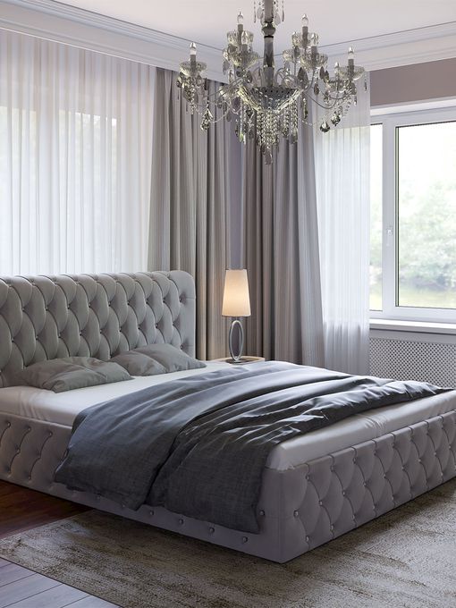 Кровать с подъёмным механизмом «Камелия» серая