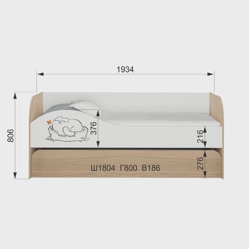 Детская выдвижная кровать «Кот 900.1» (900x1900)