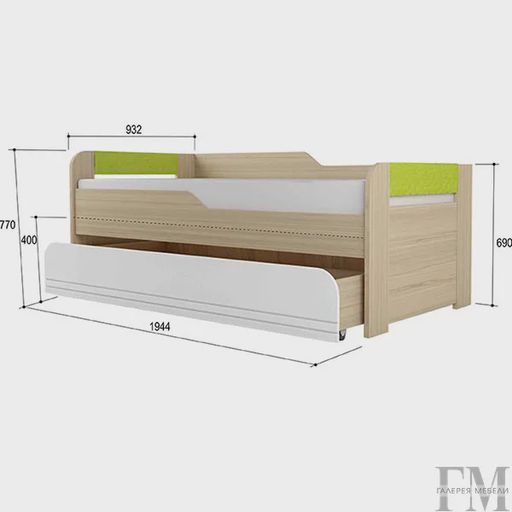 Двухуровневая кровать «Стиль 900.1», лайм (900x1900)